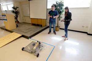 Engineering Technology students testing robots