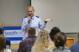 Lieutenant Colonel Karen Kramer speaking to South Hills Students