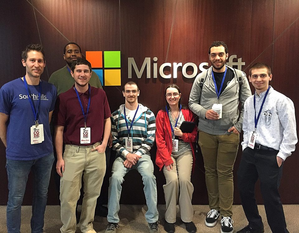 Left to Right – IT Instructor Guido Santella with students Marceal Moultrie, Brandon Hazenstab, Jason Schopp, Shedaisy King, Omar Brown, and Cameron Buynack.