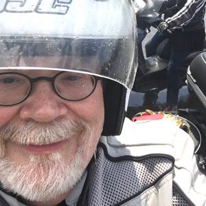 Jim Colbert riding his motorcycle