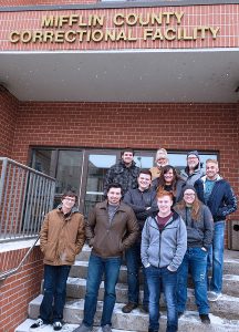 Criminal Justice students are pictured outside the Mifflin County Correctional Facility.
