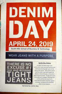 South Hills Criminal Justice program students and C.O.P.S. Club members recognized "Denim Day" on April 24, 2019.